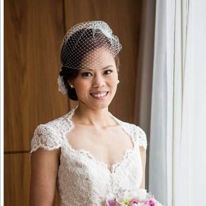 Tania Maras White Net Bird Cage Wedding Veil